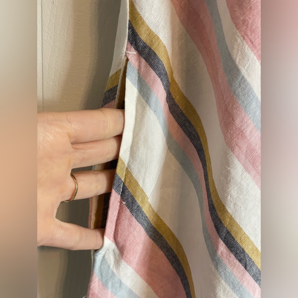 CHARLIE B Striped Linen Coastal Jumpsuit Wide Leg Pink White XS - Picture 5 of 16